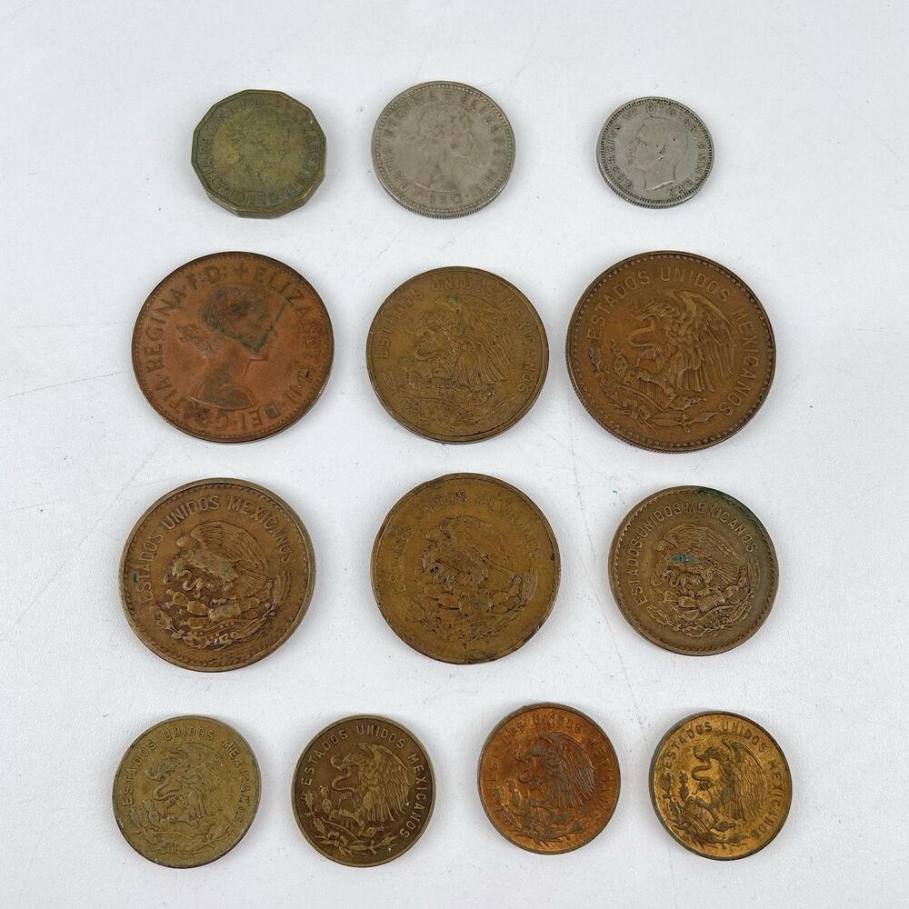 Mixed Foreign Coin Lot UK Mexico 1947 Sixpence Assorted Vintage Coins